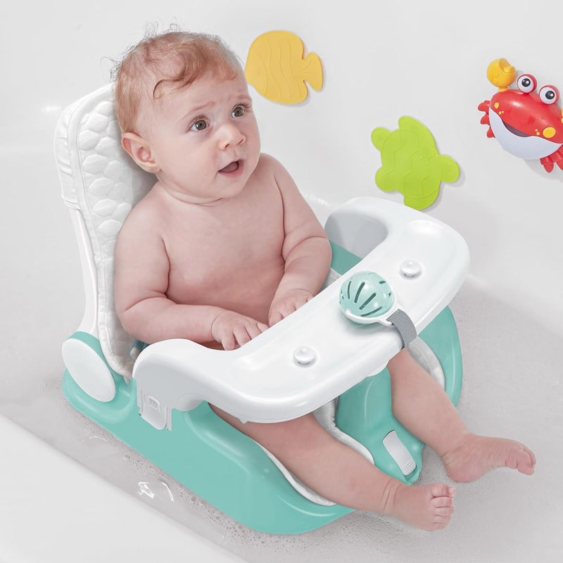 BabyBond Baby Bath Seat with Sitting & Lying 2 Modes, 3-Speed Adjustment, Powerful Suction Cups, Infant Bathtub Chair with Washable Pillow, Folding and Hanging