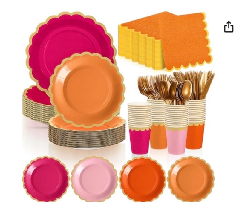 Mimorou 338 Pcs Pink and Orange Plates and Napkins Party Supplies for Guests Hot Pink Orange Tableware Include Scalloped Plates Paper Napkin Cup Spoon Fork Knife for Baby Shower, Wedding, Birthday