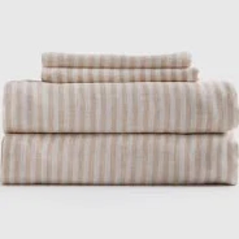 European Linen Duvet Cover, Natural/White Mini Pinstripe, Full/Queen