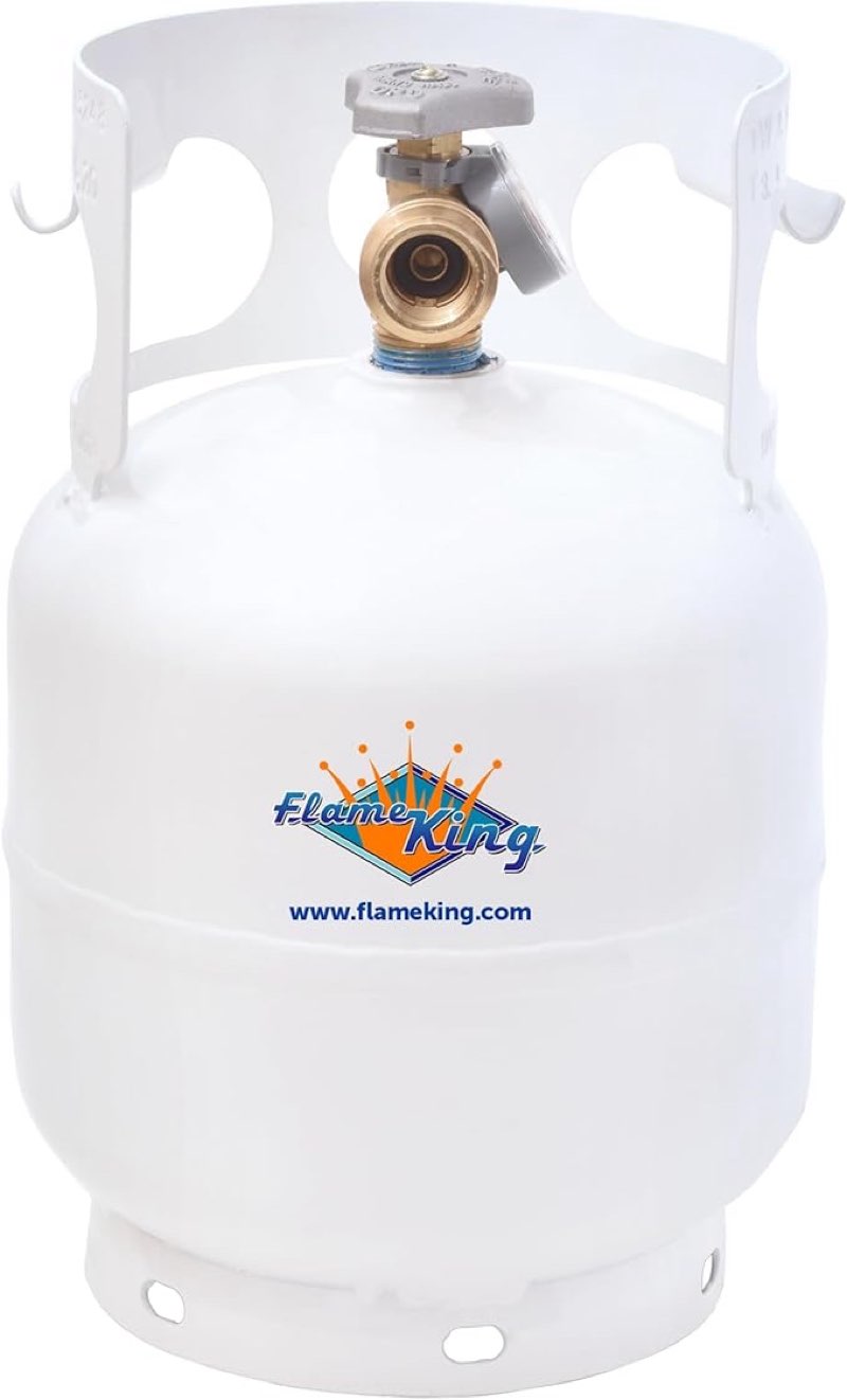 flame king ysn5lb-gauge 5lb steel propane tank cylinder with gauge and opd valves for grills and bbqs, camping, fishing, & outdoor activities, white 5lb propane tank with gauge