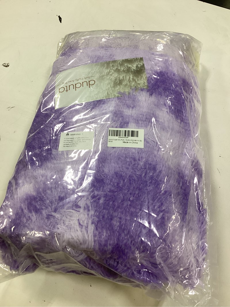 Condition photo showing New/Like New for duduta Purple Plush Rugs for Bedroom 4x6 ft, Tie Dye Fluffy Carpet for Living Room, Shag Rug for Kids Room Dorm Nursery Playroom Tie-dyed Purple 4x6ft