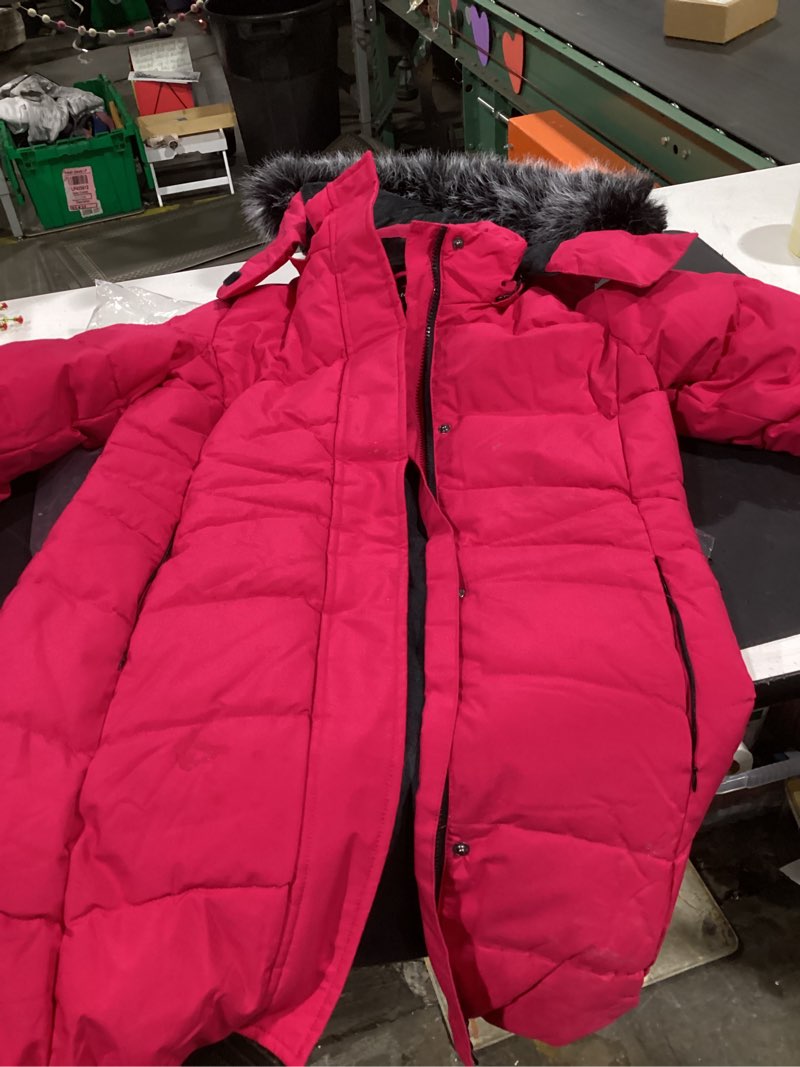 Condition photo showing As Is for wantdo girls' winter coats long puffer jacket fleece jacket with hood 10-12 rose red