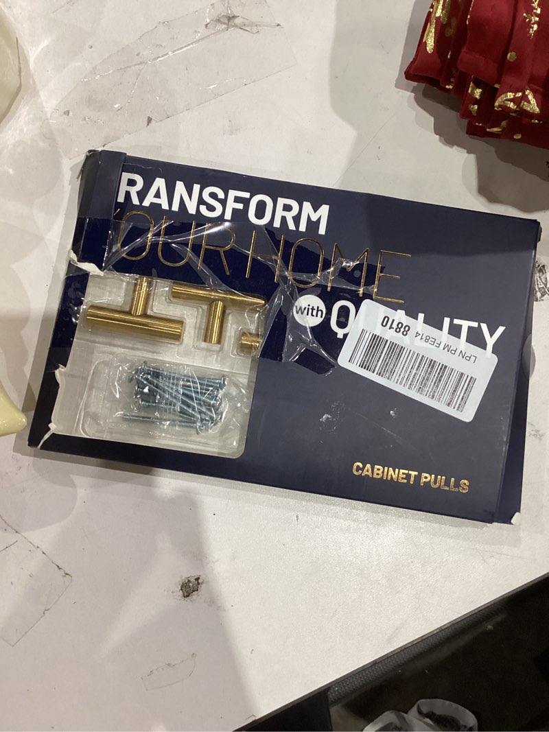 Condition photo showing As Is for 10 Pack Gold Cabinet Knobs 2 Inch - Brushed Brass Drawer Knobs Single Hole Gold T Bar Hardware Drawer Pulls for Kitchen Cabinets and Dressers 10 Brushed Brass
