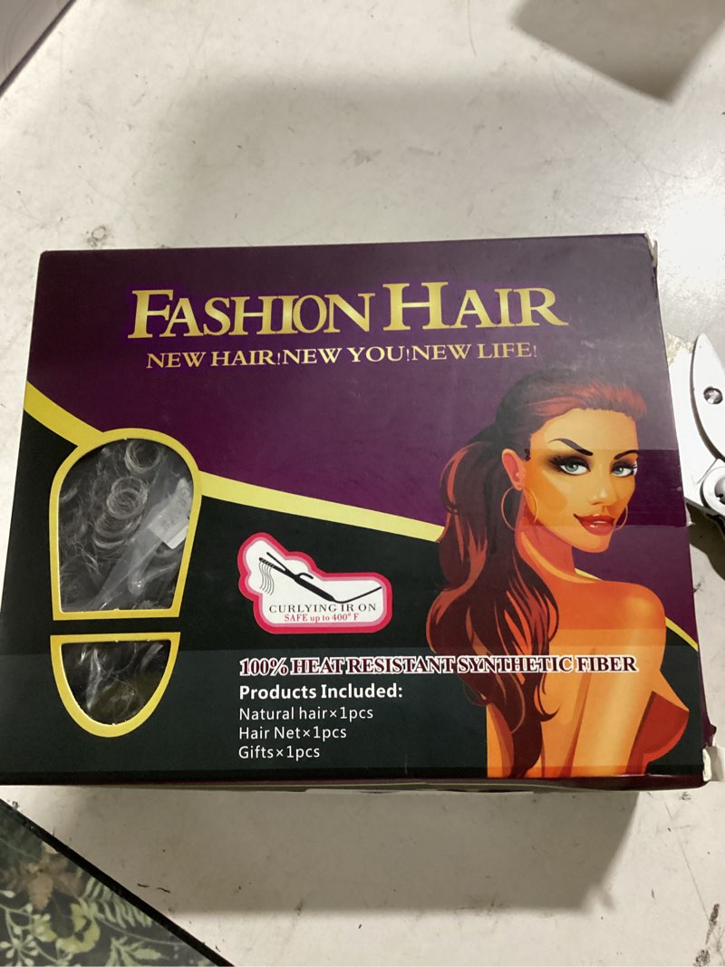 Condition photo showing New/Like New for mohawk wig kinky curly grey ponytail with bangs,short gray mix black curly synthetic clip on mohawk salt and pepper ponytail with six clips and two combs fluffy hair for daily party use 1b/grey kinky curly 1b/grey#