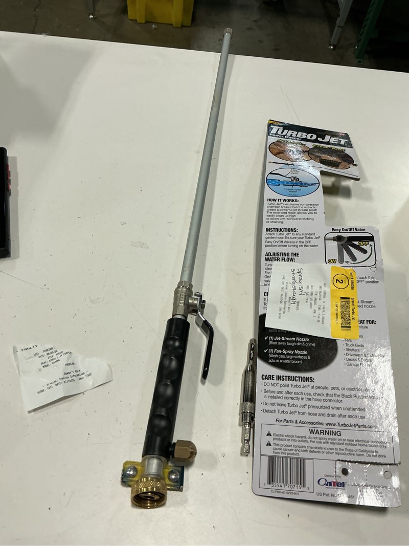 Condition photo showing As Is for turbo jet rear trigger adjustable spray garden hose nozzle - turn your hose into a power washer - easy attachment - 2 patterns