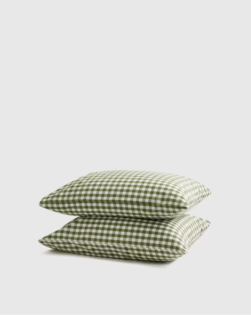 quince organic crisp percale gingham pillowcase set of 2 piece olive king 