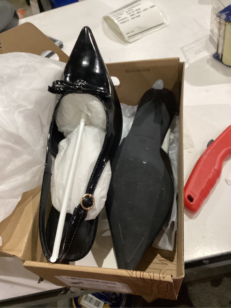 Condition photo showing As Is for Mattiventon Slingback Heels for Women Kitten Heels Bow Ankle Strap Pointed Toe Heel Sexy Wedding Dress Party Pumps 10 Black