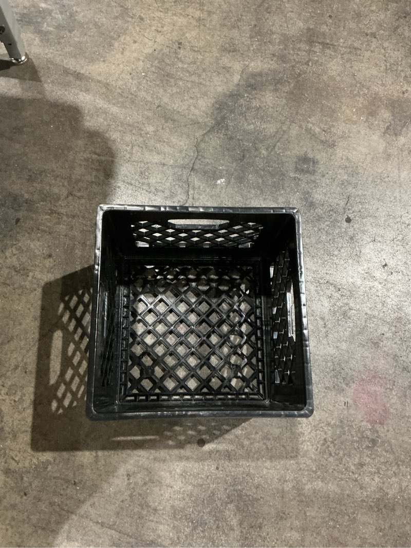 Condition photo showing Good Condition for 16qt heavy-duty plastic milk crate black with built-in handles