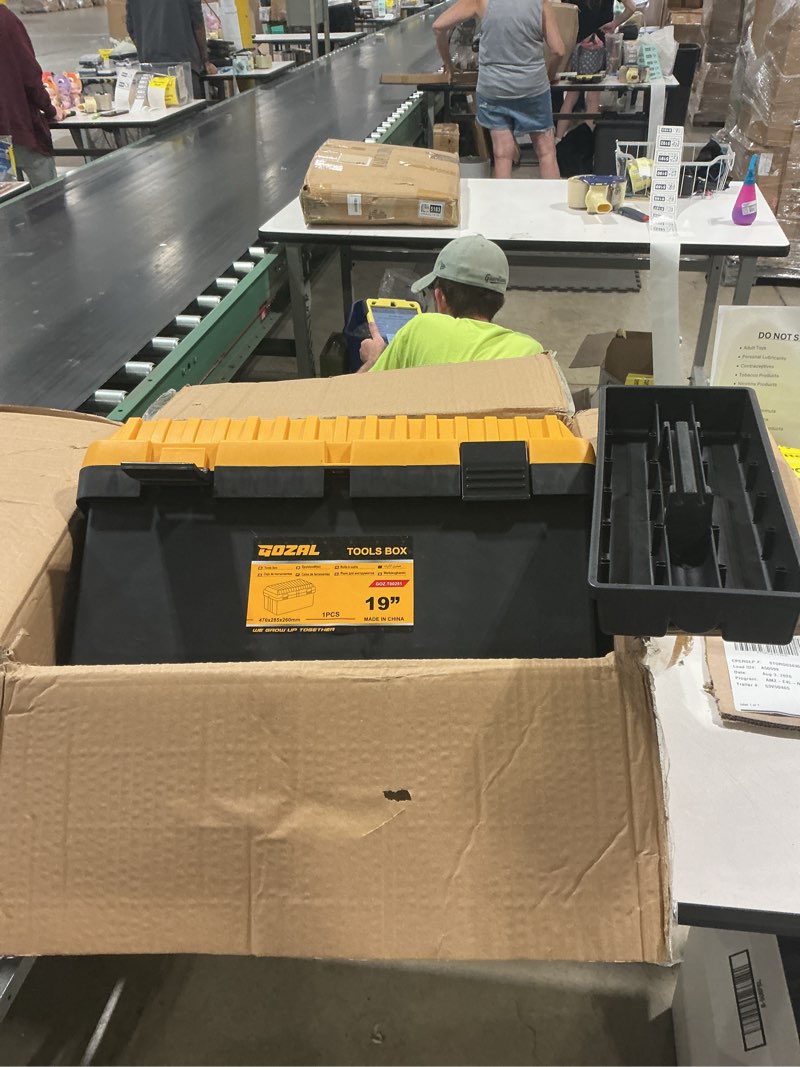 Condition photo showing Good Condition for powertec  19-inch tool box with trays - lockable, metal latch, organizer, portable storage for tools, small or mid-sized parts (72363) portable lockable tool box with trays 22\"