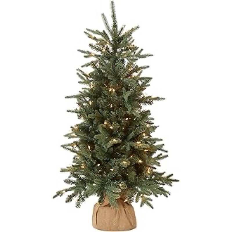 National Tree Company 4 ft Pre-Lit Everyday Collection Mini Artificial Christmas Tree, 150 Clear Lights, 643 Tips, Burlap Base, Green