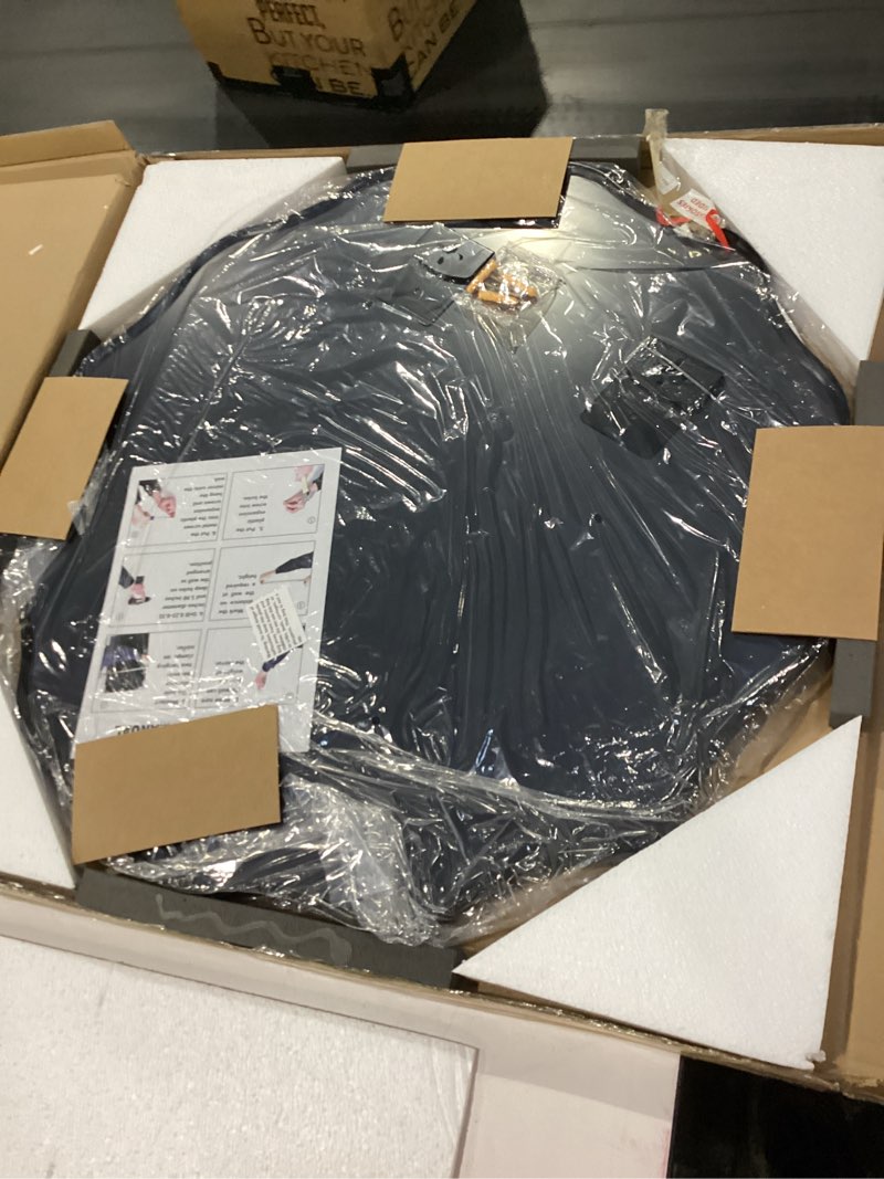 Condition photo showing New/Like New for VooBang Black Scalloped Circle Mirror, 30" Wavy Edge Round Wall Mirror with Tempered Glass Textured Circular Metal Deep Frame, Hanging Leaning for Bathroom, Hallway, Entryway, Livng Room Black 30"L x 30"W