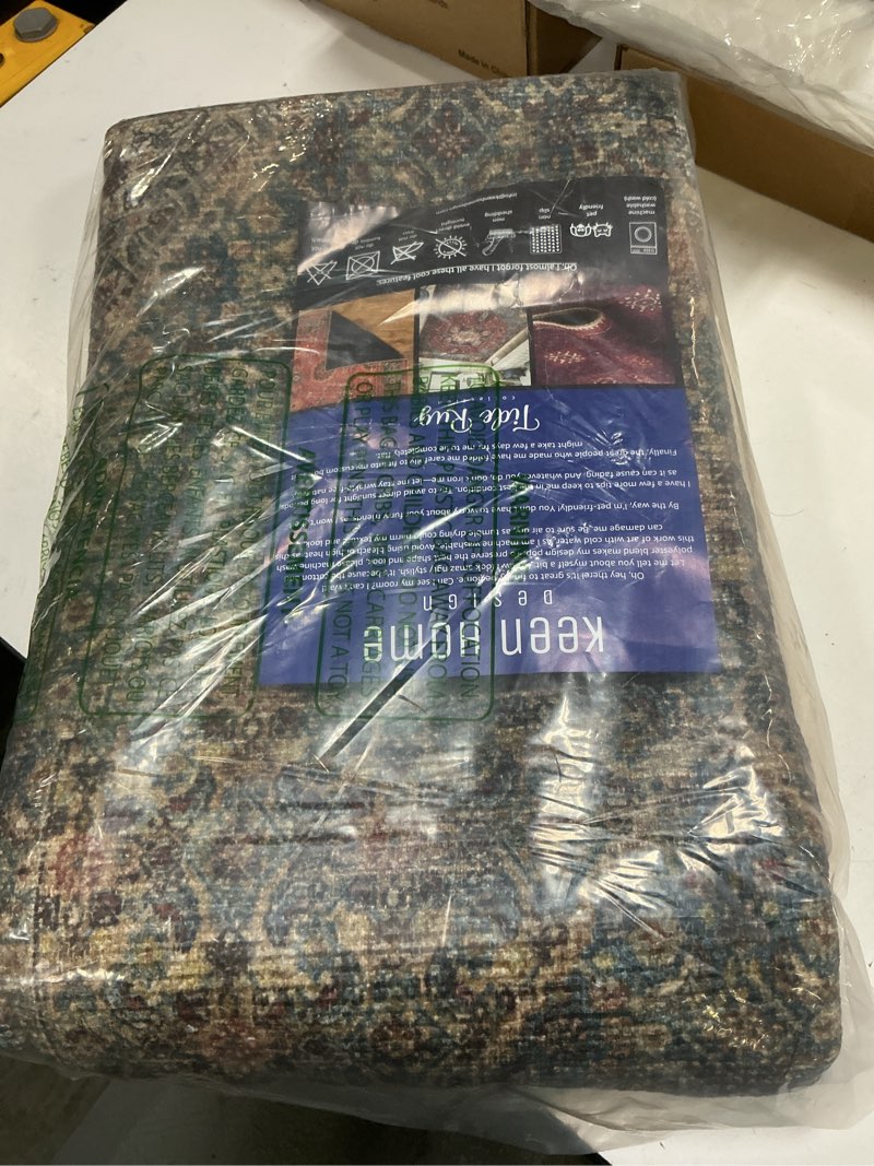 Condition photo showing Good Condition for keen home design 3x5 rug - machine washable entry rug with non-slip backing, ideal for enteryway, kitchen, bathroom, laundry room - vintage, easy clean, durable, low pile rug - (3' x 5') 3' x 5' (rectangular) blue/brown