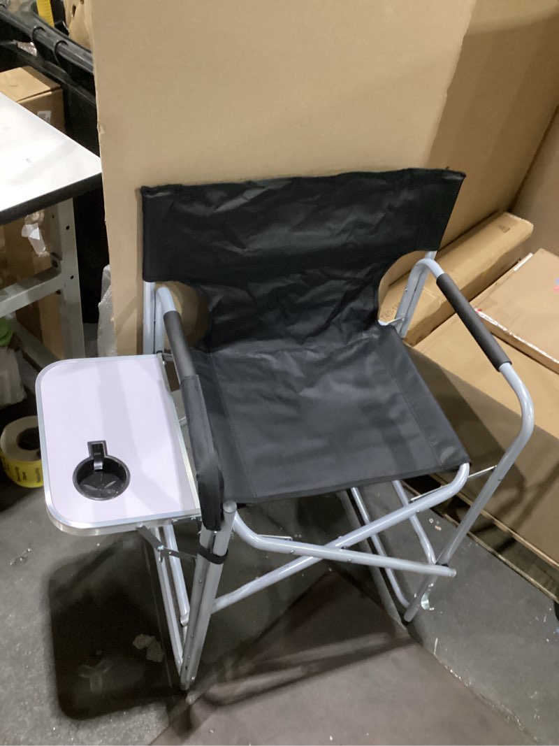 Condition photo showing New/Like New for tall makeup chair 41'', director chair 600 lbs foldable portable, makeup chair for makeup artist with table, cup holder, storage bag & footrest black