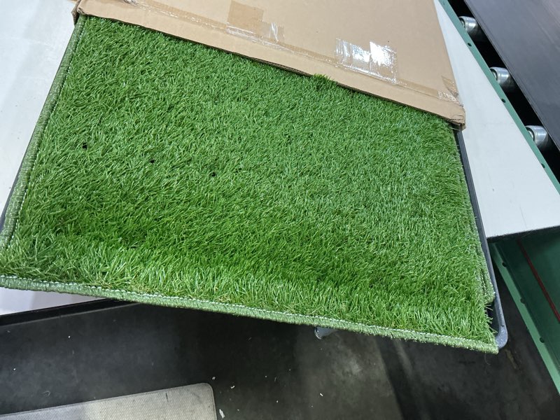 Condition photo showing Good Condition for hompet dog grass pad with tray large, 35"x22.5", 2 reusable artificial turf for dogs potty, waterproof non-slip washable pee pads, quickly absorbency portable dog litter box for indoor/outdoor use potty system 35 x 22.5"