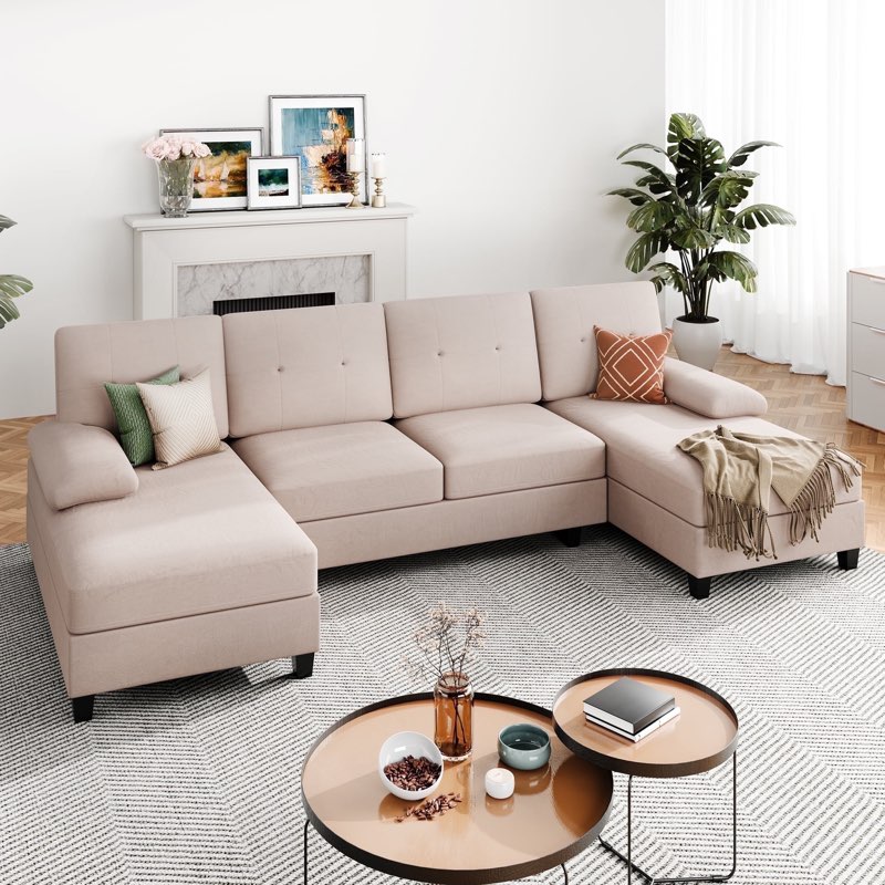 (incomplete box 2/3)Walsunny 106.3\" Modern U-Shaped Sectional Sofa with Chaise, Fabric Modular Couch, 4 Seat Oversized Sofa with Chaise for Living Room