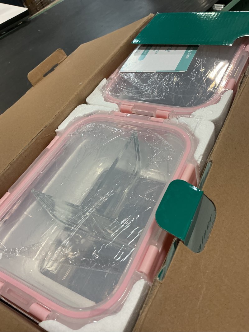 Condition photo showing New/Like New for homberking 8 pack glass meal prep containers 3 compartment, 36oz glass food storage containers with lids, airtight glass lunch bento boxes, bpa-free & leak proof (8 lids & 8 containers) - pink