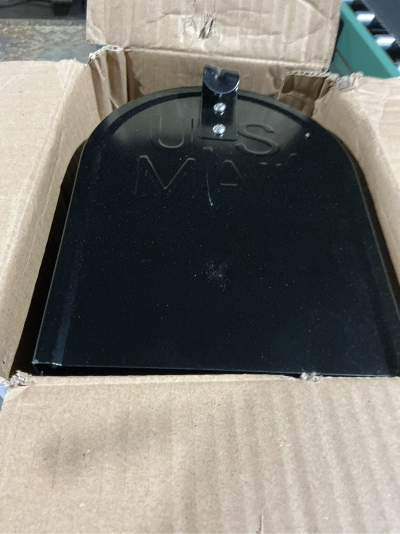 Condition photo showing As Is for black metal mailboxes for outside post mount, standard mail box, galvanized steel heavy duty mailbox, medium capacity, 19 x 8.7 x 6.7 inches