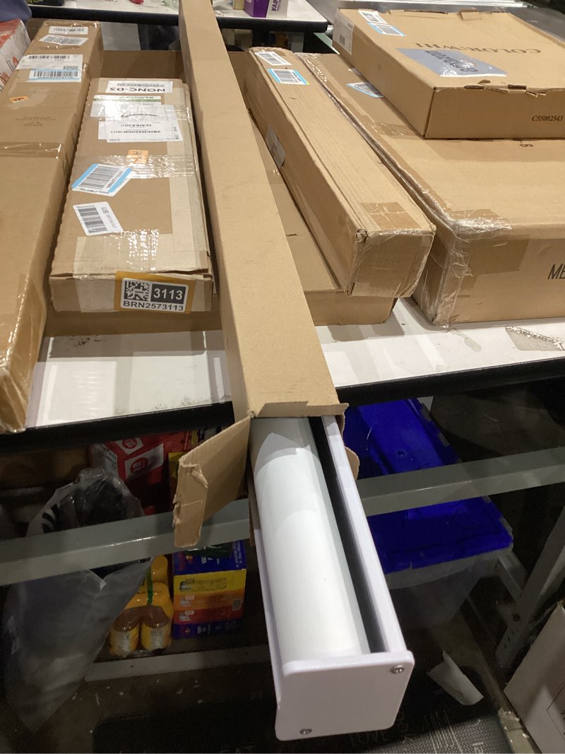 Condition photo showing As Is for ChrisDowa Cordless Blackout Roller Shades for Windows, Striped Free-Stop Window Blinds with Privacy, Thermal Insulated Window Shades for Home, Office and Door. White, 57" W x 72" H 57"W x 72"H White
