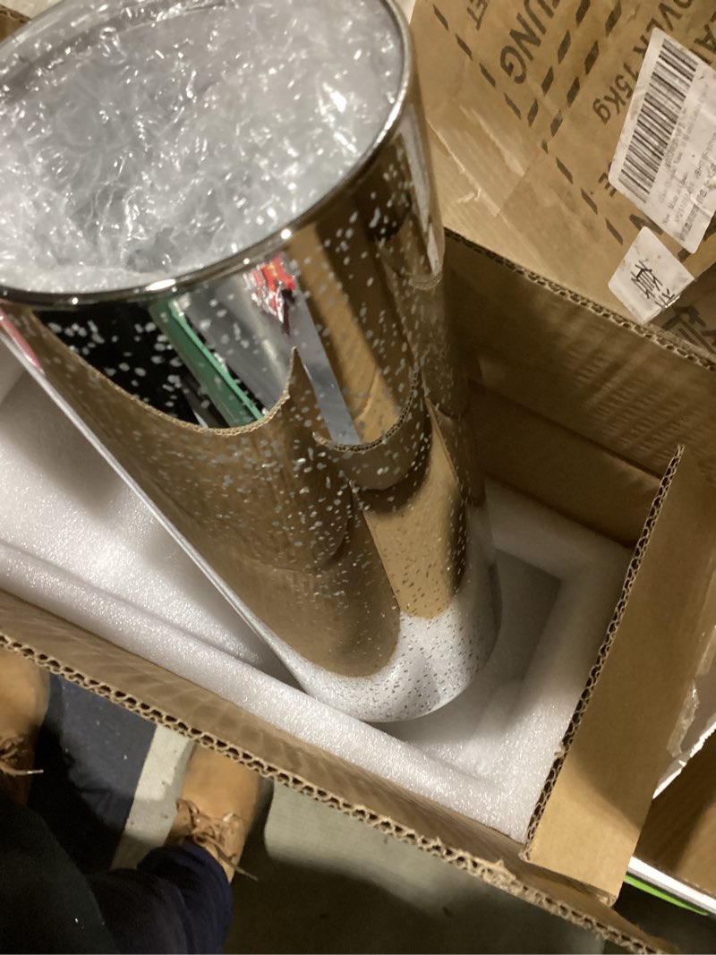 Condition photo showing Good Condition for Glass Cylinder Vases Set of 24, Hewory Glittery Silver Vase for Centerpieces, Glass Hurricane Candle Holders for Pillar Floating Candle, Tall Round Vase for Wedding Anniversary Events Home Table Decor 24 Silver