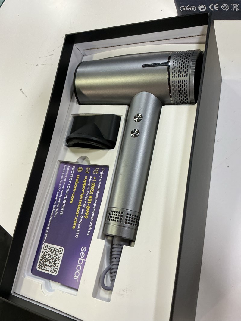 Condition photo showing Good Condition for high-speed ionic hair dryer with diffuser, professional lcd display thermo-control blow dryer, 1500w fast dry, 500 million negative hairdryer, low noise, lightweight for travel home salon silver gray