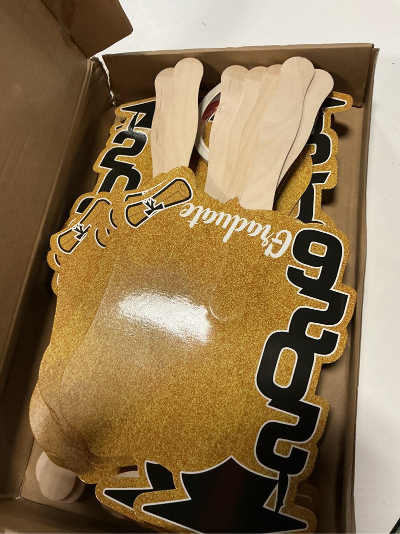 Condition photo showing Good Condition for gilprop 24 pcs graduation cutout face fans with handle double sided personalized grad party supplies class of 2026 grad photo props blank diy photo frame graduation party souvenirs gold 1 classic