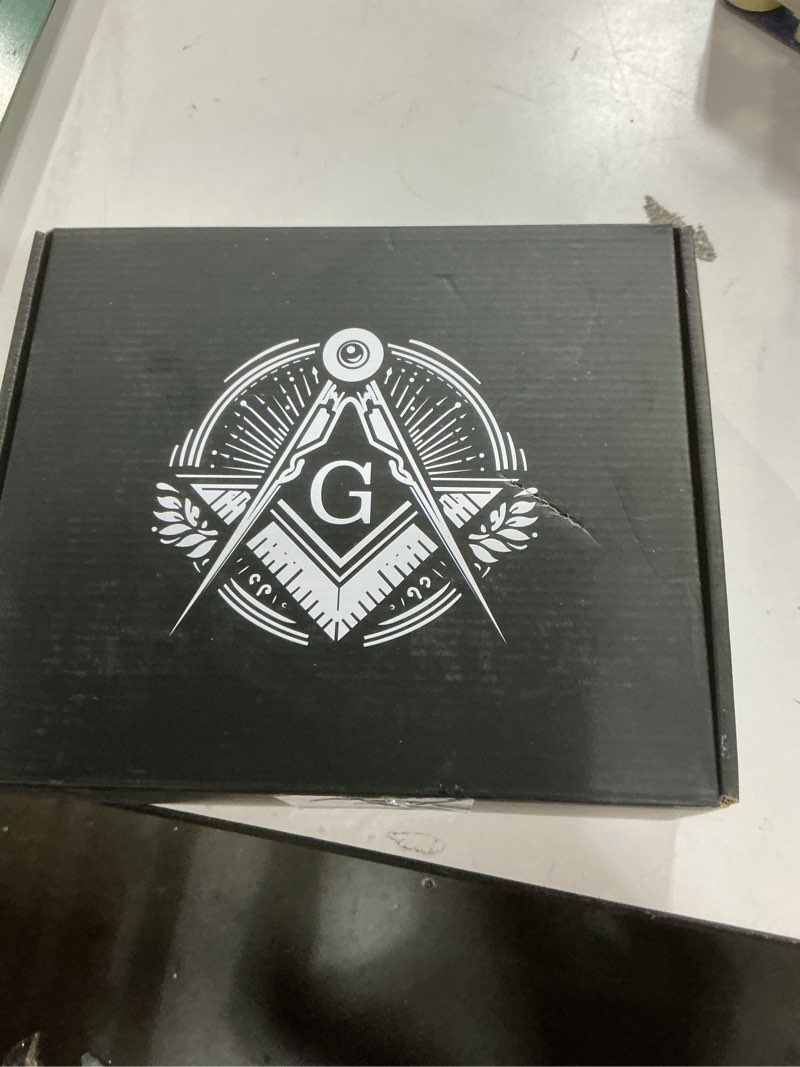 Condition photo showing New/Like New for Free Mason Cigar Humidor - Cedar Lined Cigar Holder Humidifier with Accurate Hygrometer, Dropper, and Wood Bar Divider, Masonic Gifts for Men