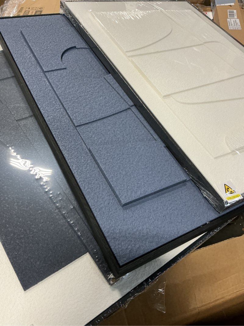 Condition photo showing Good Condition for Large 3D Textured Framed Blue and White Abstract Wall Art for Living Room, 3 Piece Modern Artwork for Walls, Minimalist Navy Blue Geometric Paintings for Hallway, Stair, Office Wall Decor 24x36 In