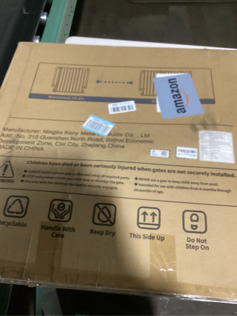 Condition photo showing New/Like New for cumbor 29.2–43" baby gate for stairs, wall-mounted (drill required), expandable no bottom bar dog gate, auto close extra wide walk thru, pet & toddler proof gate, top & bottom of stairways (white) white 29.2–43" w, standard (screw-in)