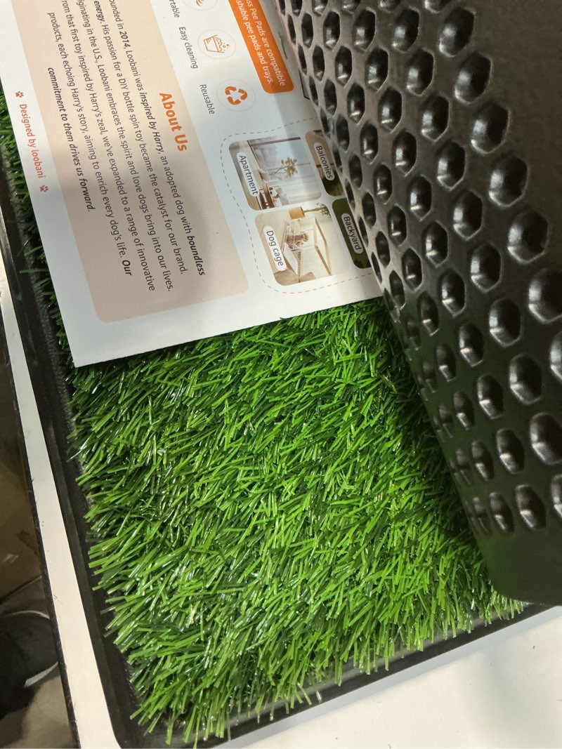 Condition photo showing Good Condition for loobani dog grass pad with tray - dog litter box - indoor potty for apartment and patio training - with 2 packs grass pee pads for replacement, 20×25 inch tray potty 20*25inch