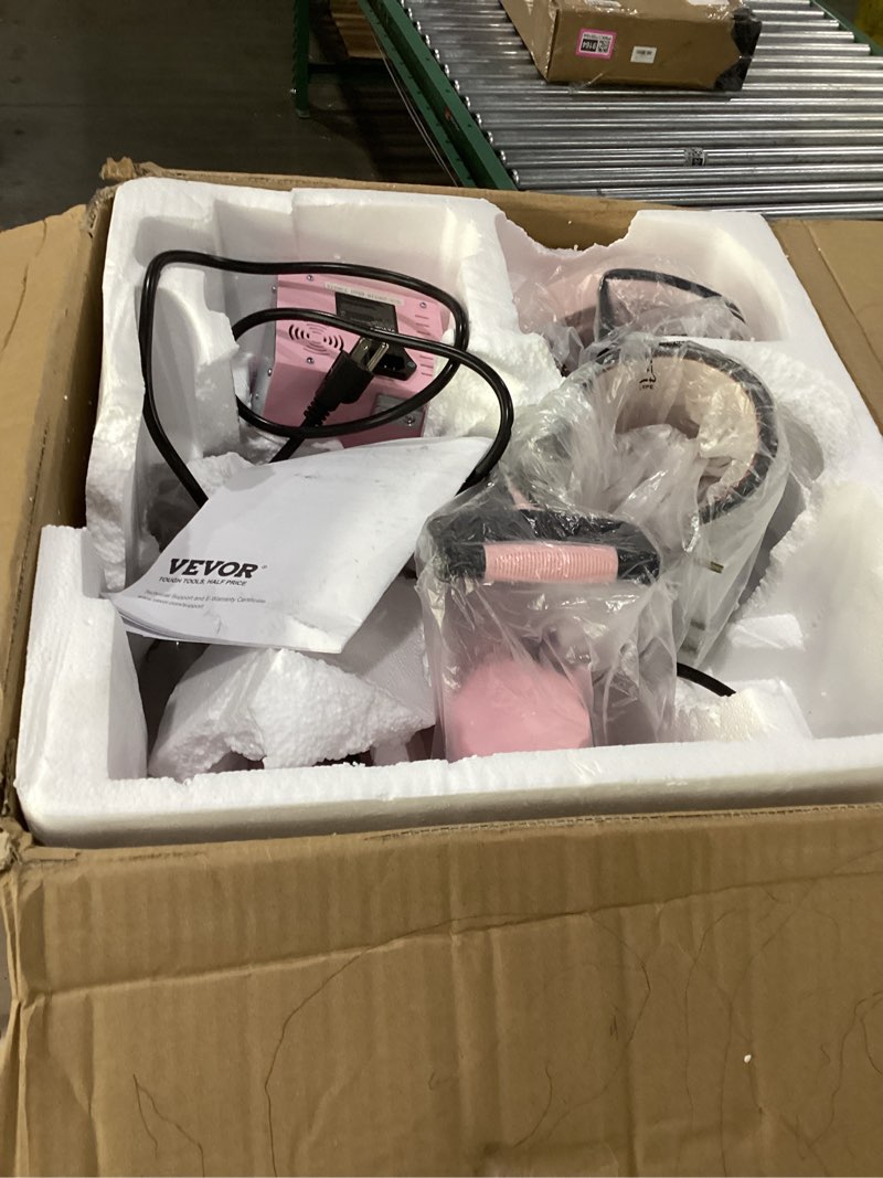 Condition photo showing Good Condition for Not tested VEVOR Heat Press Machine 5 in 1 Combo with 30 OZ Tumbler Press & Hat Press, Slide Out 12x15 Inch Heat Press Sublimation Machine for T-Shirts, Hats Caps Tumblers Glass Cans Mugs, and Plates (Pink)d
