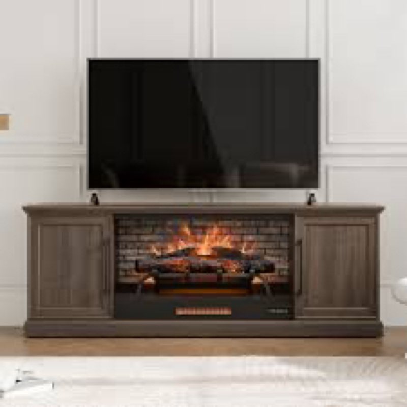 allen + roth 72-in electric fireplace brown walnut finish matte black finish hardware 