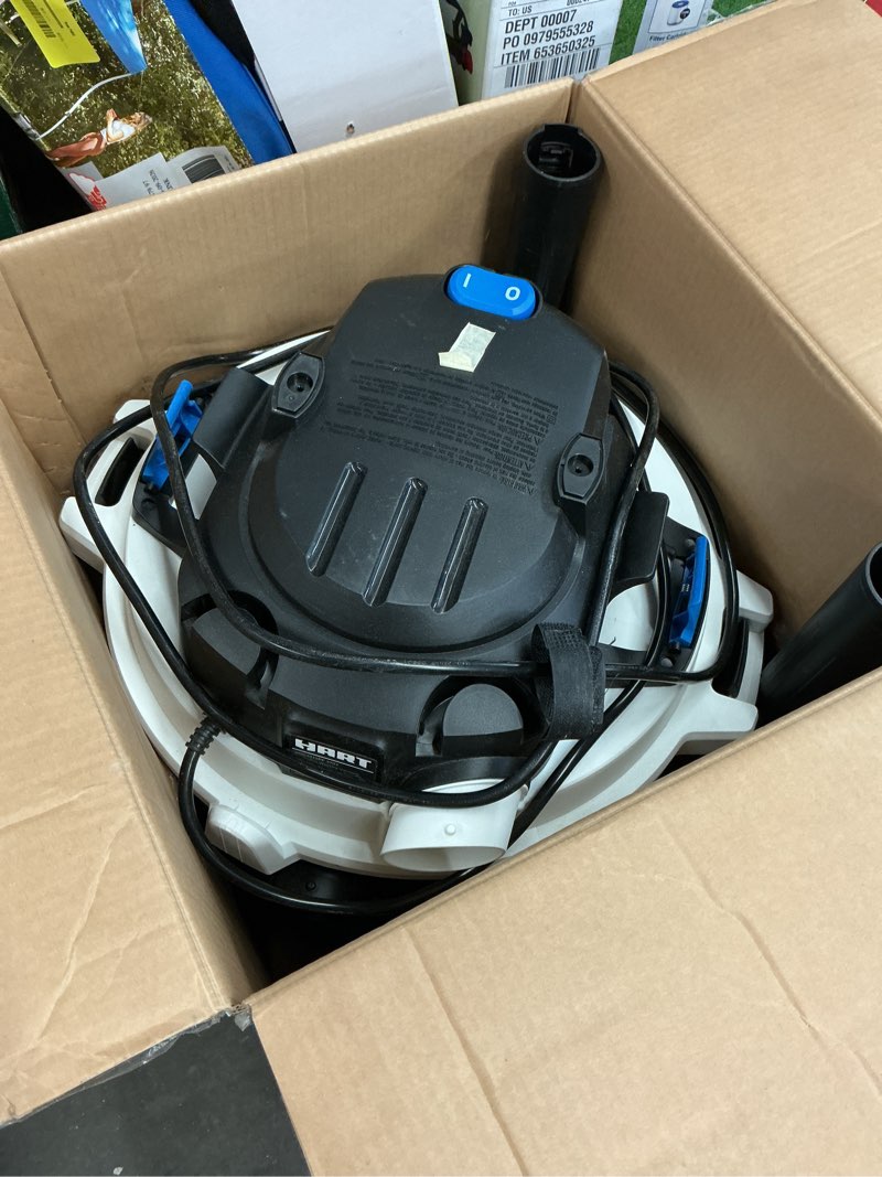 Condition photo showing As Is for hart voc1012pf 3703 10 gallon 6 peak hp poly wet/dry vacuum with locking accessories