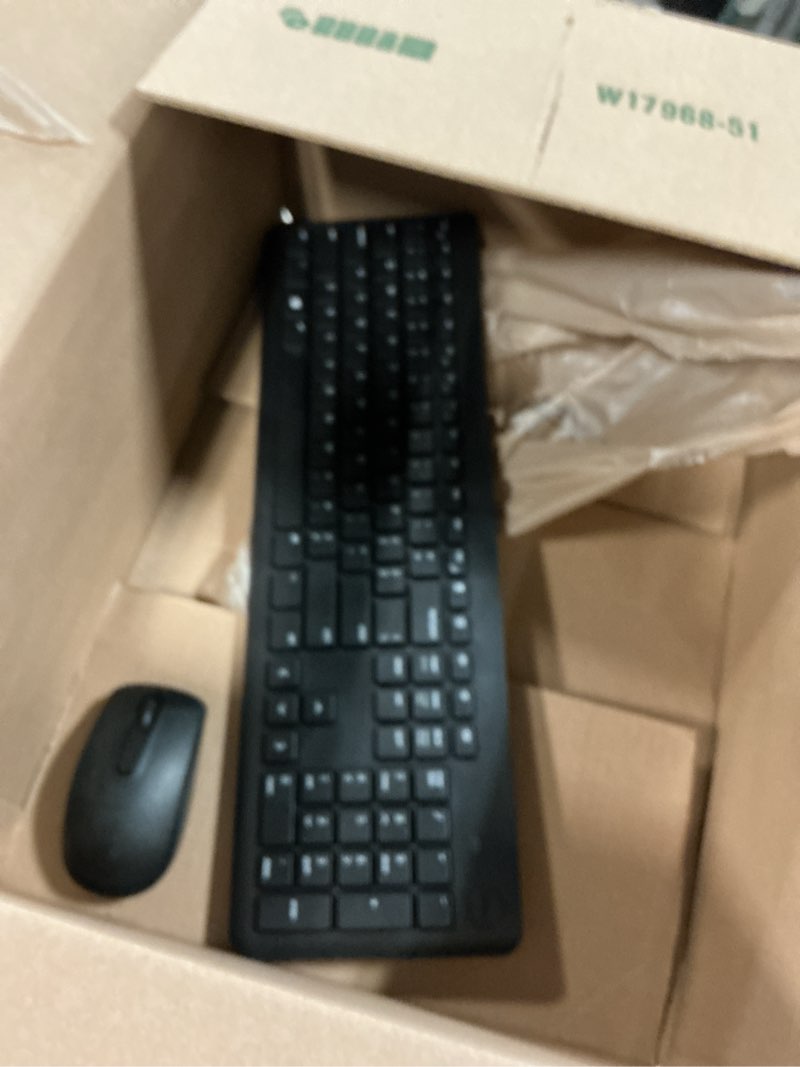 Condition photo showing As Is for Dell Wireless Keyboard and Mouse - KM3322W, Wireless - 2.4GHz, Optical LED Sensor, Mechanical Scroll, Anti-Fade Plunger Keys, 6 Multimedia Keys, Tilt Leg - Black Black KM3322W