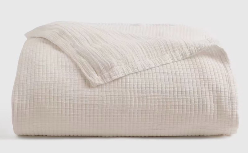 quince organic ribbed cotton coverlet full/queen in ivory