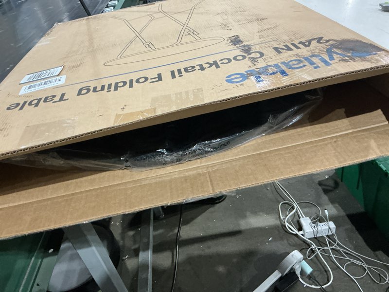 Condition photo showing New/Like New for byliable 24in round cocktail table, bar height high top foldable bistro table with removable legs, portable plastic indoor outdoor for patio, party, backyard, events, black black 24×43 in