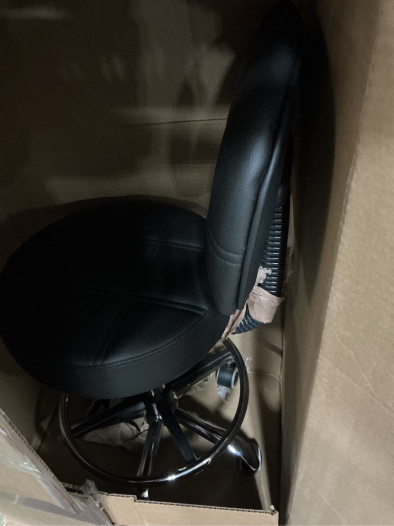 Condition photo showing As Is for kktoner swivel round rolling stool pu leather with adjustable foot rest height adjustable task work drafting chair with back (black)