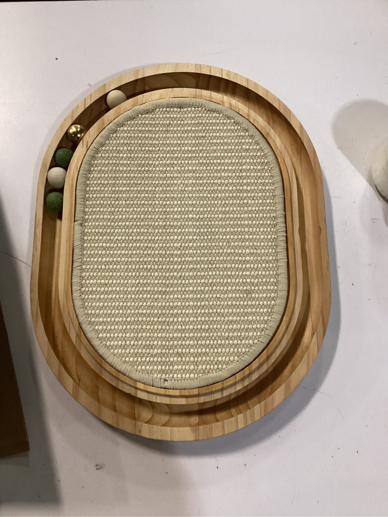 Condition photo showing Good Condition for Sisal Cat Scratcher Toy with Ball Track, Interactive Cat Toy for Indoor Cats, Natural Sisal Cat Scratch Pad, Sturdy Solid Wood Frame, Physical Exercise for Kitty and Medium Cat