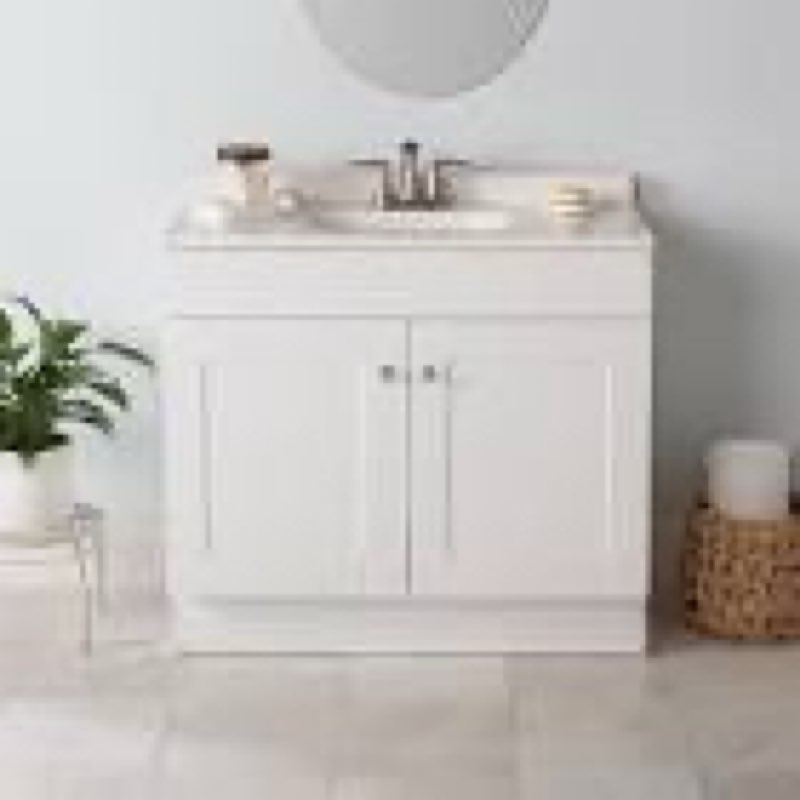500+ bought last week project source dover 36-in true white single sink bathroom vanity with white cultured (broken)