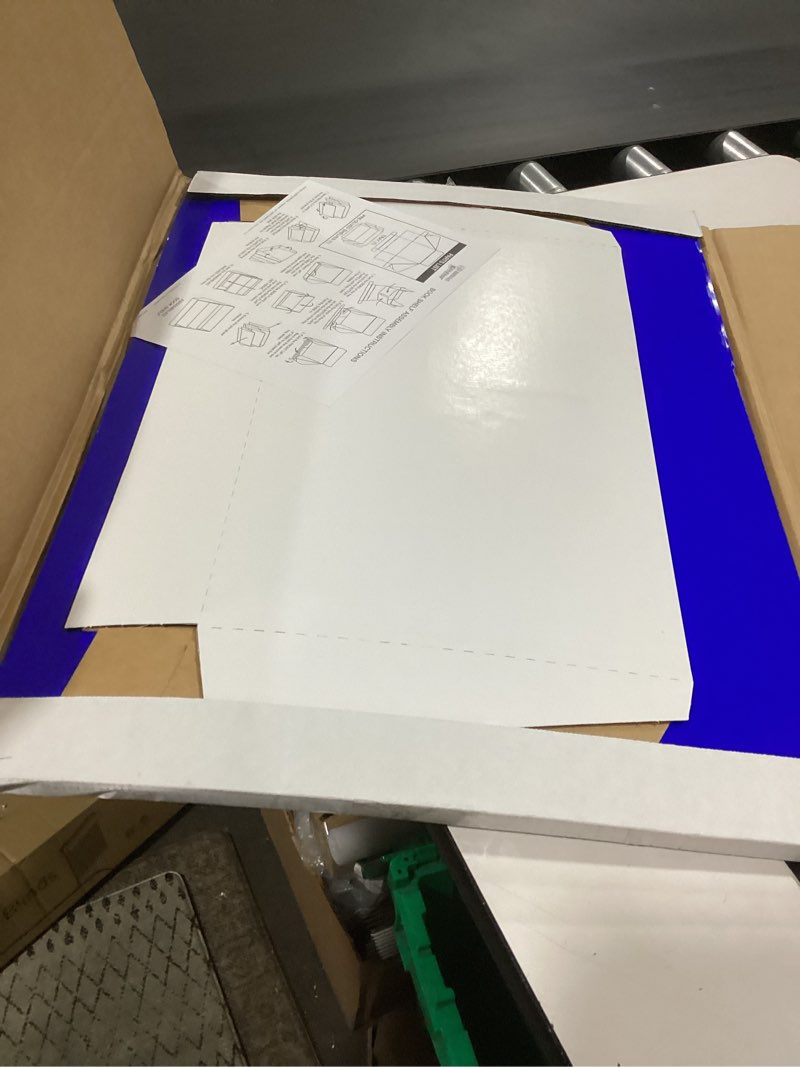 Condition photo showing New/Like New for classroom keepers sturdy cardboard book shelf, 3-tiered, blue, 17" h x 20" w x 10" d, 1 unit book shelf mailbox