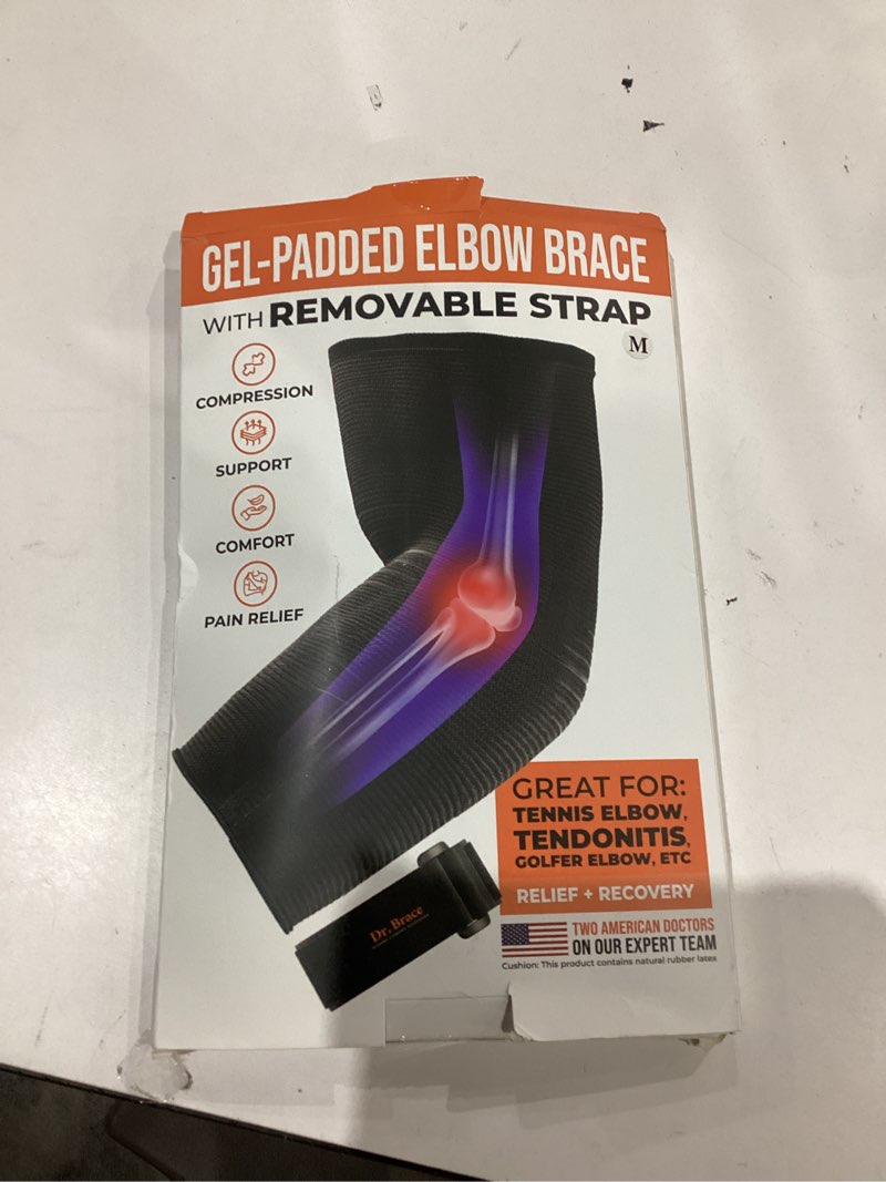 Condition photo showing Good Condition for DR. BRACE® Elite Elbow Brace Support, Breathable Elbow Compression Sleeve with Gel Pad for Golfer's, Tennis Elbow & Tendonitis Treatment & Pain Relief 2024 (Grey-Orange, Medium) Grey-Orange Medium