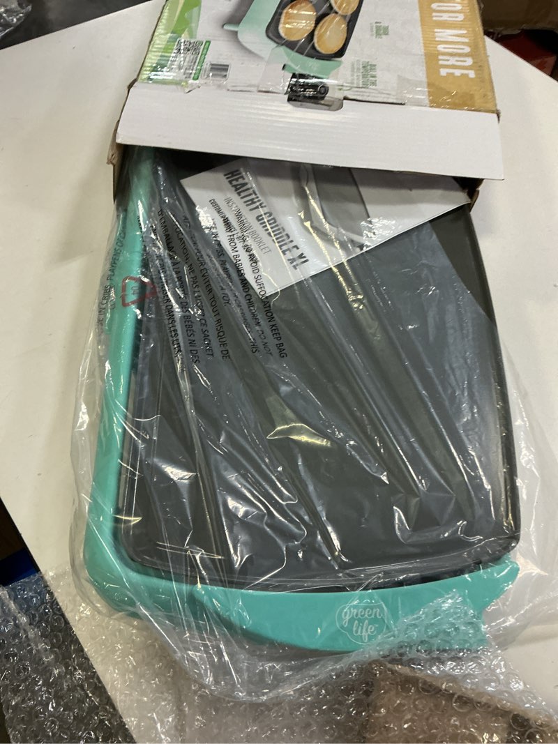 Condition photo showing Good Condition for GreenLife 20” Extra Large Electric Griddle, Non-Toxic PFAS & PFOA-Free Ceramic Nonstick, Temperature Control, Quick Even Heating, Removable Drip Tray, Pancakes, Eggs, Sausage, Easy Clean, Turquoise
