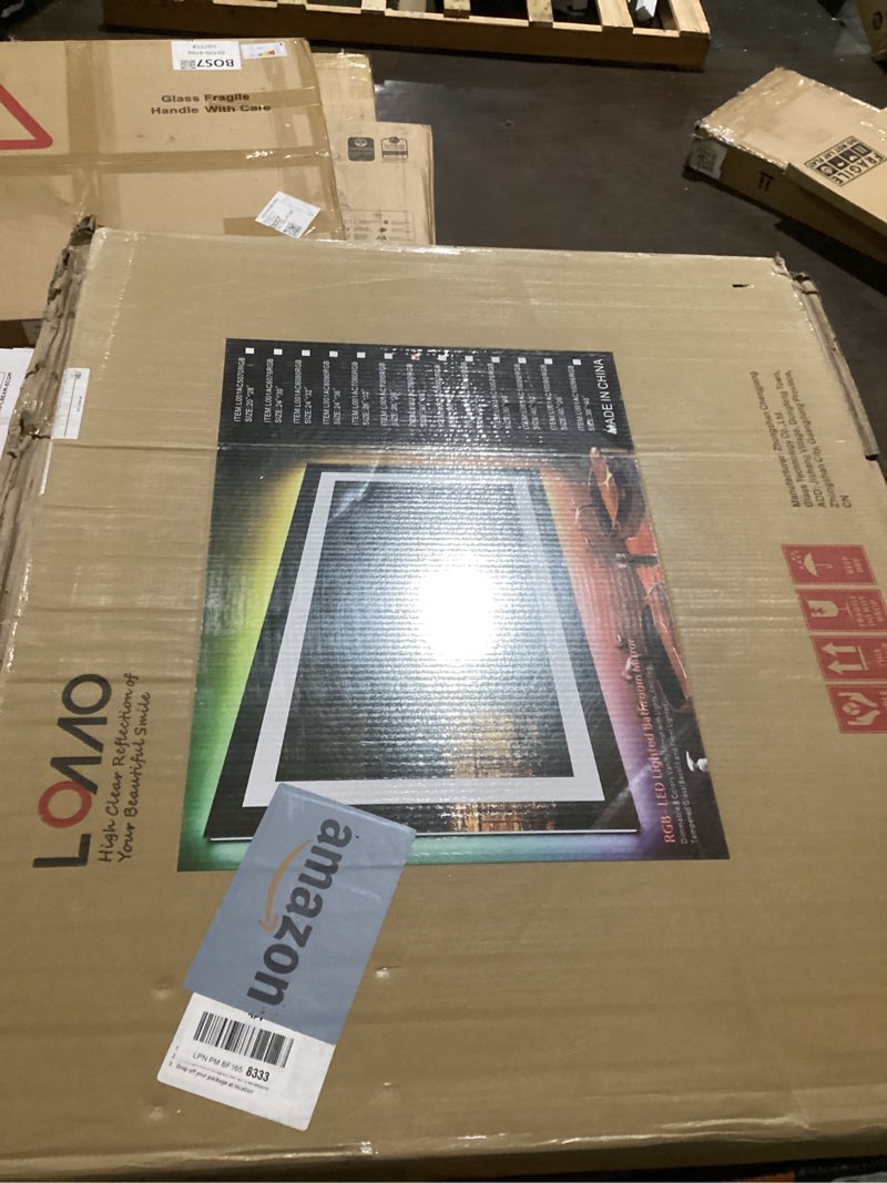 Condition photo showing As Is for LOAAO 30"X36" LED Bathroom Mirror with Lights, Anti-Fog, Dimmable, RGB Backlit + Front Lighted, Bathroom Vanity Mirror for Wall, Memory Function, Waterproof, Tempered Glass Rgb Led Bathroom Mirror (11 Light Modes) 30"L x 36"W