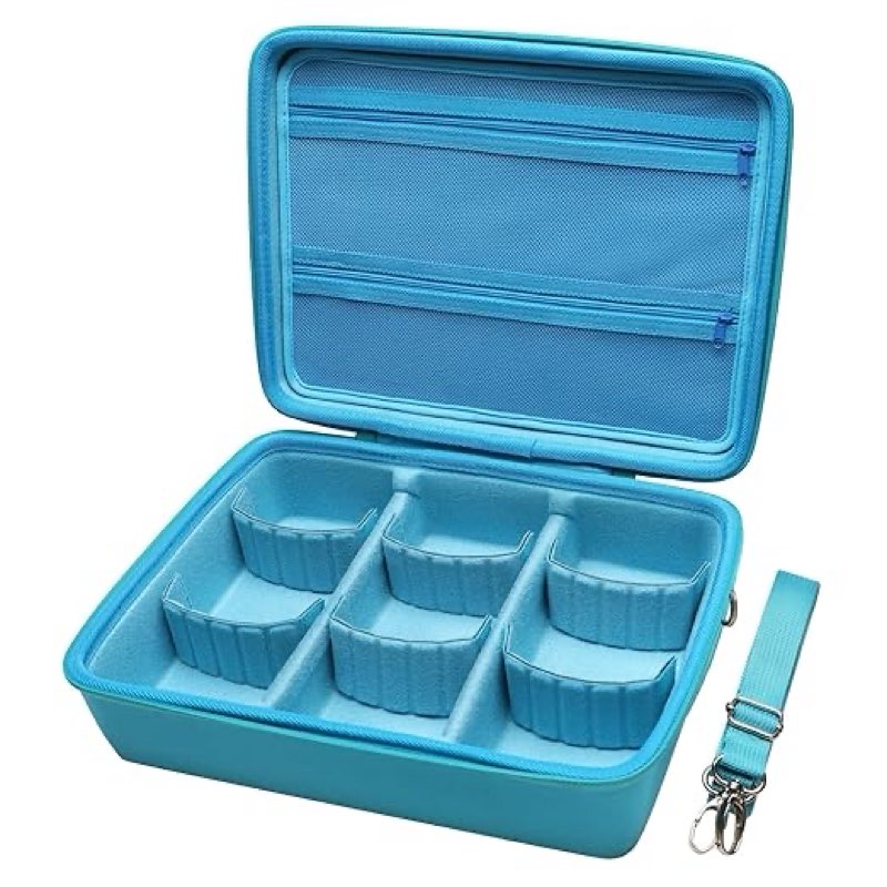 L LTGEM Card Game Case Compatible with Cards Against Humanity/Magic the Gathering/UNO/Pokemen/Baseball/Football Cards 3000+, Trading Card Storage Box with 6 Dividers and Shoulder Strap, Sky Blue