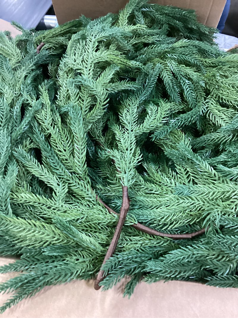 Condition photo showing Good Condition for 2pcs 6ft christmas norfolk pine garlands decoration, 120 branches real touch artificial faux green pines winter garland for fireplace table mantle stairs xmas holiday indoor outdoor decor 6ft 2