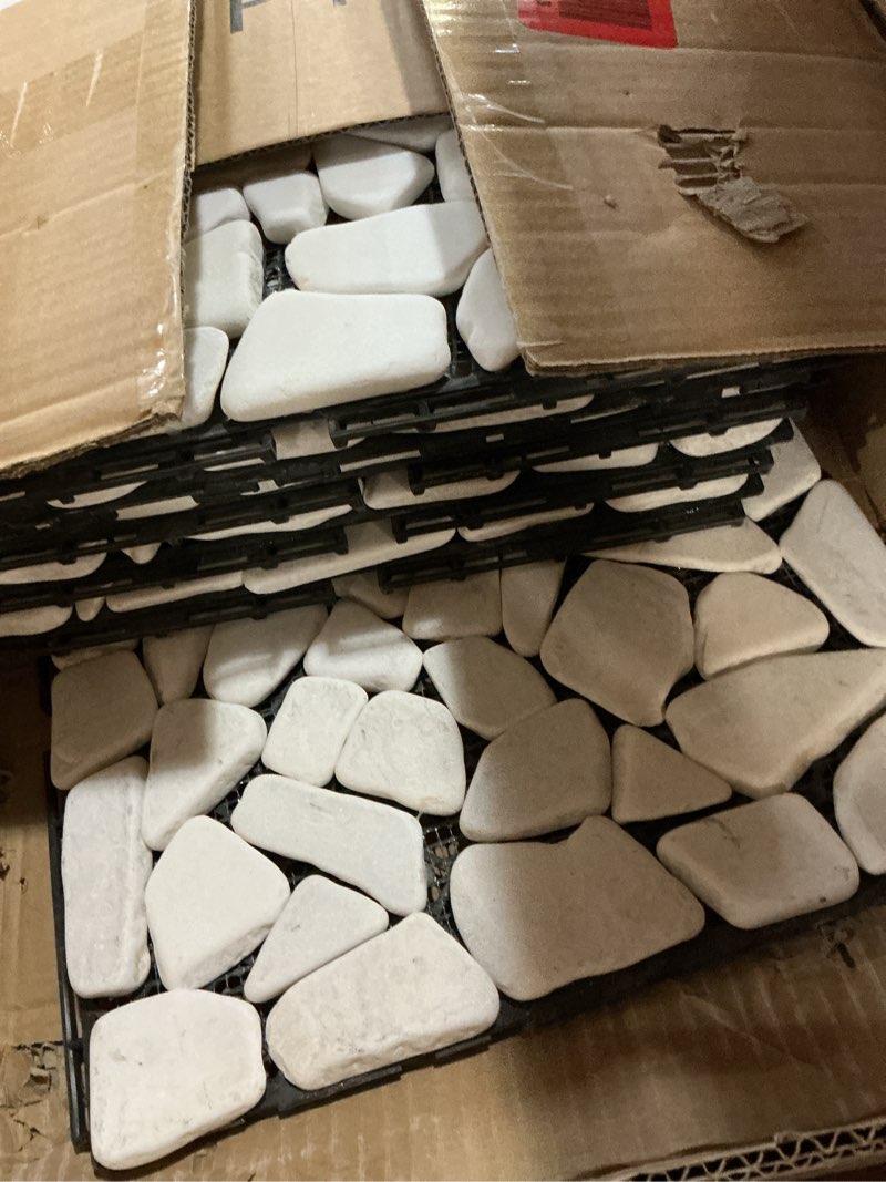 Condition photo showing Good Condition for decking natural pebble interlocking floor patio tiles, indoor & outdoor interlocking tiles 12"x12" 6pcs - a great upgrade option for garden patio path (white)