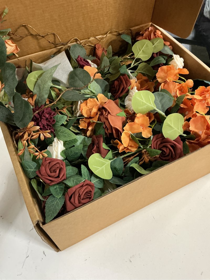 Condition photo showing Good Condition for ling's moment 41" tall fall free standing artificial flowers arrangements 2 pcs wedding arch altar stage decorations sunset terracotta for ceremony reception church backdrop outdoor aisle floral party or-terracotta & orange 41" tall x 22" cross