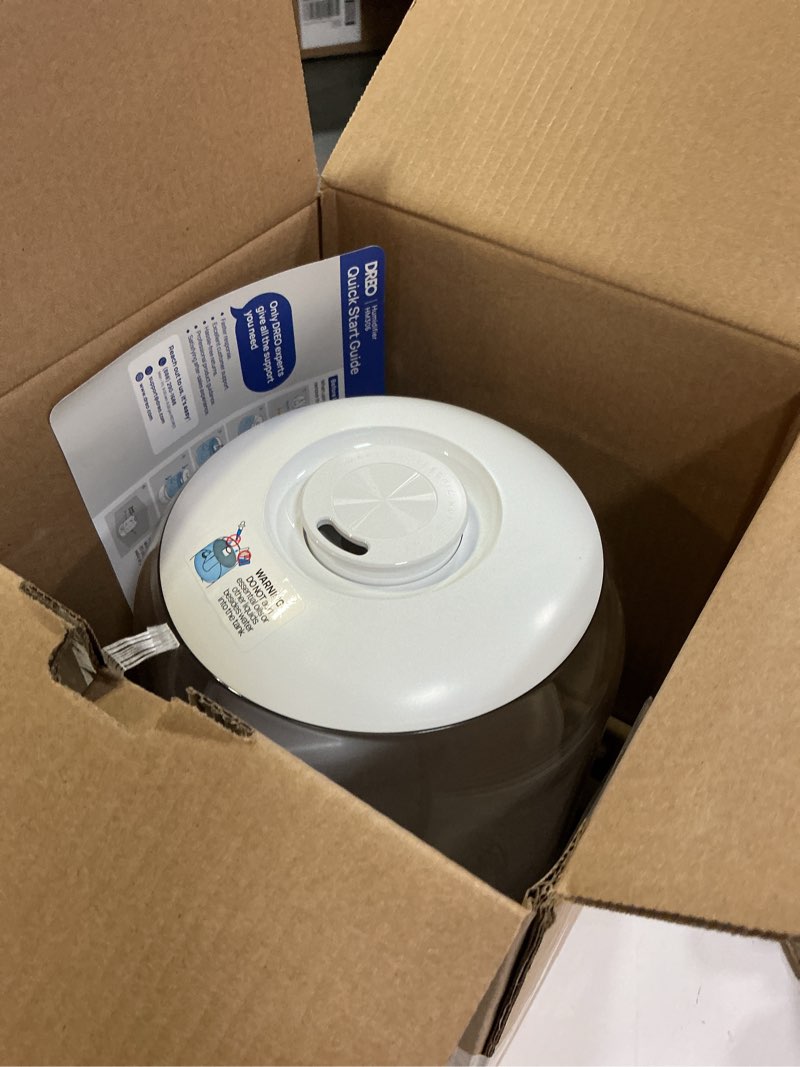 Condition photo showing As Is for dreo humidifiers for bedroom, cool mist ultrasonic humidifier with 26db quiet & rgb lighting, top fill 3l tank, easy clean, 30 hr runtime for home, baby, plant, nursery, work with google/alexa
