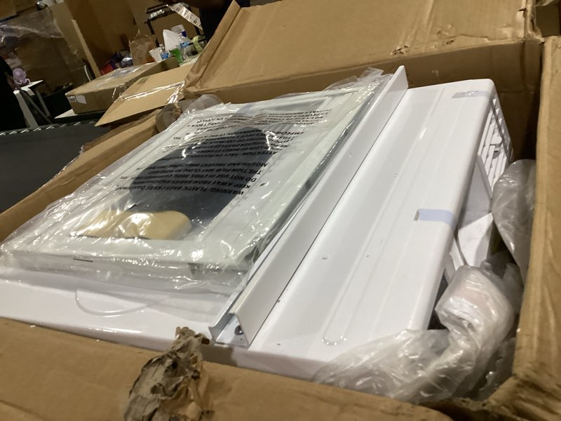 Condition photo showing As Is for midea 5,000 btu window air conditioner, cools up to 150 sq. ft. with easy-to-use reusable filter, remote, perfect ac for bedroom, living room, home office, electronic control 5,000 btu, electronic control