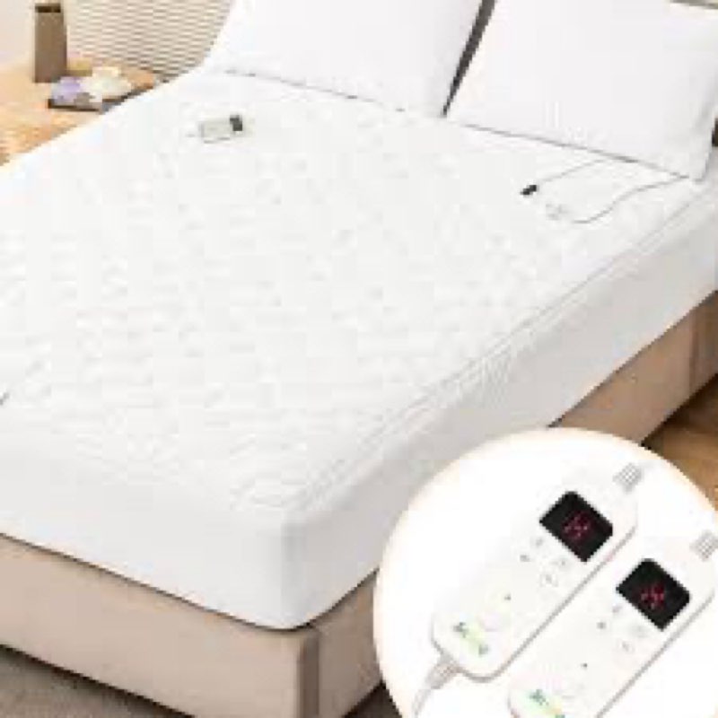 JinJeeo Heated Mattress Pad Queen Electric Mattress Pads Electric Bed Warmer Fit up to 21" with 11 Heat Settings Dual Controller 9 Hours Auto Shut Off, White