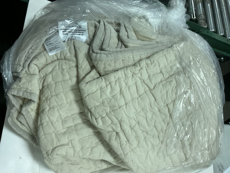 Condition photo showing As Is for european linen cotton stitch quilt, king/cal king, natural
